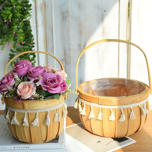 Handmade Rattan Woven <b>Basket</b> With Tassels Round Flower Pot For Home Decor - Product Image 2