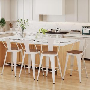 Taburetes de Barra Metálicos Giratorios Aklaus con Respaldo <span class=keywords><strong>Alto</strong></span> y Asiento Grande de <span class=keywords><strong>Madera</strong></span>, Estilo Moderno, Contemporáneo, Rústico, para Hotel, Cocina o Isla - Product Image 5