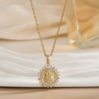 Collier pendentif Vierge Marie en cuivre et zircon, plaqué or, médaille ronde, bijoux religieux pour femme, à porter au quotidien, cadeau