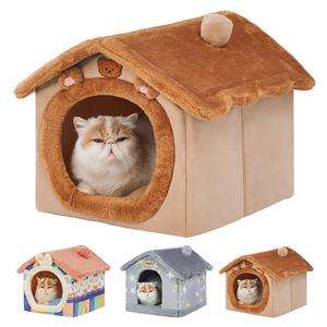 Mignonne petite maison pour chien d'intérieur, lit tente pliable avec coussin, lit grotte pour chien avec fond antidérapant, rose - Product Image 6