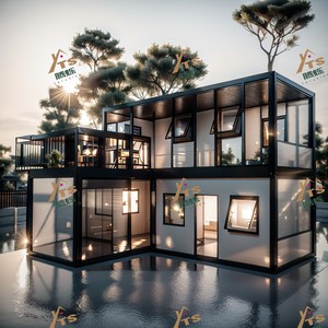 Hai lớp kính Rèm tường nhà tiền chế <span class=keywords><strong>container</strong></span> văn phòng nhỏ mô-đun thép biệt thự di chuyển lắp ráp C nhà - Product Image 6