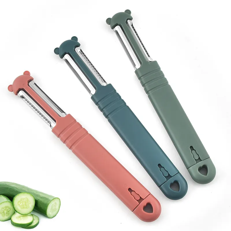 Multi-function 3 In 1 Stainless Steel Peeler Swivel Blade Dual Julienne Grater And Vegetable Peeler With Slicing Knife Inserted
