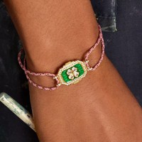 Bracelet en Corde Tressée Vintage Coloré Plaqué Or 18K avec Breloque Florale en Cuivre Émaillé, Bracelets Ajustables pour Femmes – Vente en Gros
