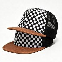 Gorra Trucker Clásica para Hombre, de Malla Bordada, con Diseño a Cuadros, 6 Paneles, Personalizable, con Cierre a Presión, Venta al Por Mayor