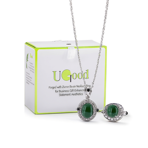 Conjunto de collar con colgante de jade UGood, cadena plateada con circonita redonda, joyería llamativa para regalo - Product Image 1