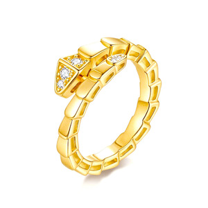 Anillo ajustable de plata de ley S925 con moissanita, diseño de serpiente, chapado en tres colores, joyería fina, regalo para mujer, uso diario, fiestas, citas - Product Image 1