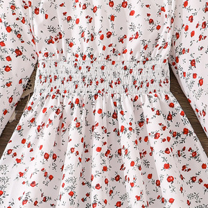 2025 mùa thu trẻ em cô gái trắng dài tay váy với màu đỏ in hoa choàng - Product Image 6