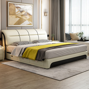 Lit en cuir moderne 1,8 m avec rangement, structure pneumatique, mobilier de chambre - Product Image 1