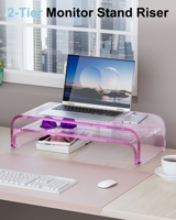 Soporte Elevador de Monitor Doble Acrílico YG YG497 de 2 Niveles, Desmontable, Transparente, Organizador de Escritorio para Computadora Portátil, Laptop/PC/iMac