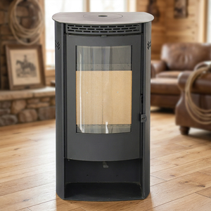 Poêle à <span class=keywords><strong>bois</strong></span> moderne en acier courbé sur mesure avec verre panoramique et rangement pour bûches, idéal pour villa - Product Image 2