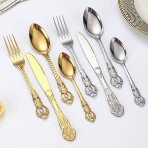 Wholesale Luxury Antique Handle Stainless Steel Vintage Silverware Flatware Banquet Cutlery Set in Silver and Gold for Wedding - Product Image 4