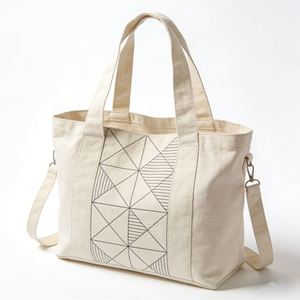 Sac fourre-tout en toile de coton personnalisé avec poignées en cuir, accessoire de mode portable pour cadeaux - Product Image 1