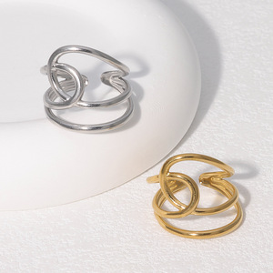 Geometrische 18k vergulde waterdichte <span class=keywords><strong>ring</strong></span> voor dames en heren van roestvrij staal, minimalistisch, meerlaags, verstelbaar, modieus, goedkoop juweel - Product Image 1