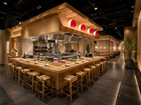Restoran Sushi Jepang Modern Siap Pakai dengan Perlengkapan Furnitur Kayu Rekayasa Khusus dan Bar Dapur Terbuka
