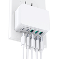 Chargeur rapide HNT GaN 3A2C, chargeur 5 ports, PD3.0 20W Power Delivery Mini chargeur compact, chargeur mural USB, 2 ports Type C à charge rapide
