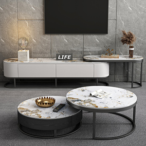 Production directe d'usine de meubles de salon modernes et luxueux avec un support <span class=keywords><strong>TV</strong></span> en bois et un toit en marbre rétractable - Product Image 1