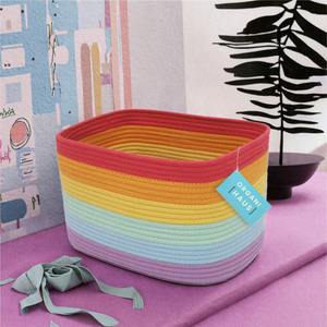 Pastel Rainbow <b>Rectangular</b> Cotton Rope Eco-Friendly Multifunction Clothing <b>Storage</b> <b>Basket</b> Cube Bins 15"x9.85"x9.85" Playroom - Product Image 3