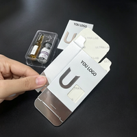 Boîte d'emballage personnalisée en papier couché de qualité supérieure, forme rectangulaire, avec fenêtre transparente et dorure holographique, pour flacon unique de 3 ml ou 10 ml