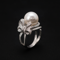 Élégant 925 Sterling Silver 12MM 4A Perle D'eau Douce Arc Perle Anneaux Bowknot Anneau pour Femmes Fine Jewelry Anniversaire De Mariage