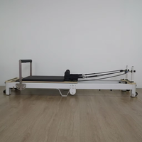 Mesin Pilates Reformer Aluminium Lima Bagian dengan Tempat Tidur Geser, Portabel, Dapat Disesuaikan, Kotak Kayu, untuk Studio Pilates, Gym Rumah, dan Kebugaran