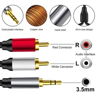 Câble adaptateur audio stéréo plaqué or Xput 3,5 mm, prise jack 3,5 mm vers 2 RCA mâles, cordon convertisseur audio stéréo