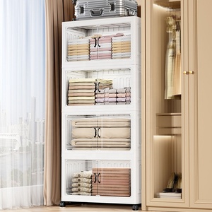 Contenedores de Almacenamiento Apilables de Plástico de Doble Nivel con Puertas y Ruedas, Diseño Plegable para Armario, Dormitorio, Sala de Estar - Product Image 4