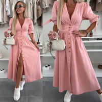 Robe longue en jean boutonnée pour femme, nouvelle collection, sexy, col en V, taille cintrée, décontractée, été/hiver, imperméable et respirante, coupe trapèze