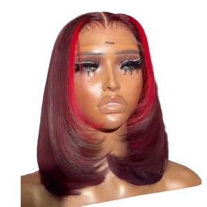Perruques Lace Front Xuchang, perruque courte <span class=keywords><strong>BOB</strong></span>, rouge bordeaux 99J, dentelle HD transparente, qualité 12A, brésilienne, entièrement tissée à la main - Product Image 5