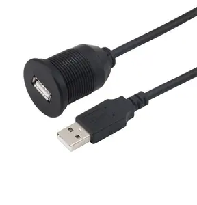 Kabel USB Tunggal Bulat Tahan Air Hitam A Male Ke USB Konektor Flush Mount Wanita