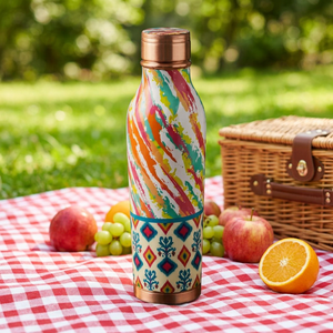 Bohemian Pattern <b>Metal</b> <b>Water</b> <b>Bottle</b> With Copper Lid Portable Outdoor Use - Product Image 1