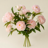 Bunga Peony Buatan Sutra Gaya Eropa Tangkai Tunggal 3 Kepala Sentuhan Alami Buatan Tangan Dekorasi Rumah Pernikahan Fotografi