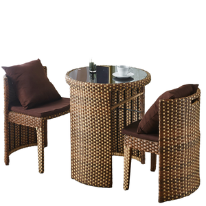 Tables et chaises de bar hautes de luxe ensemble de salle à manger de restaurant en rotin pour mobilier de jardin en plein air table à manger et chaises ensemble de bistro - Product Image 2