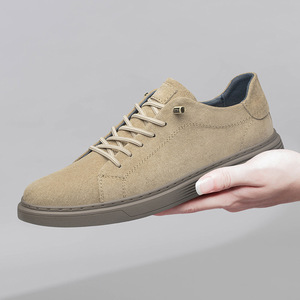 Nouvelles chaussures basses pour hommes à bout rond et lacets, en cuir de porc double couche, couleur unie, respirantes, style britannique, décontractées et polyvalentes - Product Image 2