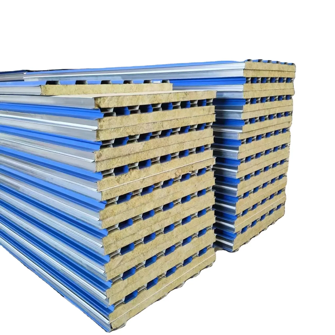 100mm Prefabricated Steel Structure Rock Wool Wall Roof Insulated Sandwich Panels