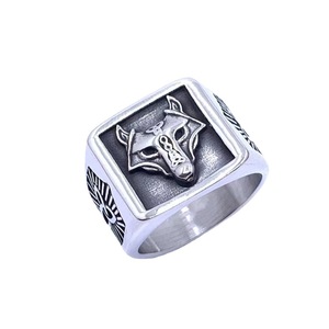 Anillo de zorro para hombre, acero inoxidable, diseño de animales, joyería de regalo plateada retro 216016 - Product Image 1