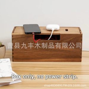 Wooden Cable Organizer <b>Box</b> Rectangle Solid Wood Flip Top Storage Office Desk <b>Router</b> Management <b>Box</b> - Product Image 1