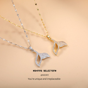 Fishtail <b>Necklace</b> Gold Plated Copper Alloy Micro Insert Pendant Gift For <b>Girlfriend</b> - Product Image 1