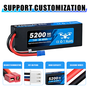 Baterai Mobil RC 7.4V 5200mAh/6500mAh/7600mAh/8000mAh 50C LiPo Hard Case Pack dengan Colokan Deans 4mm untuk Model RC 1/10 - Product Image 4