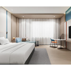 Ensemble de meubles de chambre à coucher d'hôtellerie moderne, cadre de lit en bois à profil bas, table de chevet, hôtel 5 étoiles haut de gamme, appartement - Product Image 1