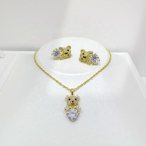 wholesale plata 925 sterling silver luxury bridal <b>bear</b> set heart bow clover gold plated enamel <b>cute</b> ladies zircon jewelry sets - Product Image 1
