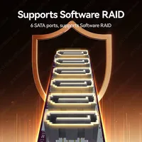 JEYI M.2 untuk Adaptor [6-Port] M-Key untuk Kartu III 6Gbps SSD/HDD Desktop PC Chip ASM1166 Indikator LED