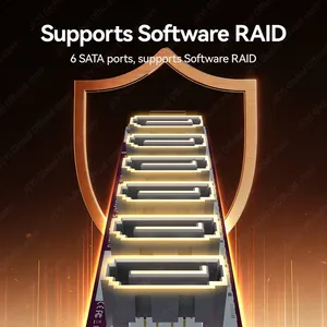 Adaptador JEYI M.2 para SATA [6 Portas] Cartão M-Key para SATA III 6Gbps Suporte SSD/HDD para PC Desktop Chip ASM1166 com Indicador LED - Product Image 3