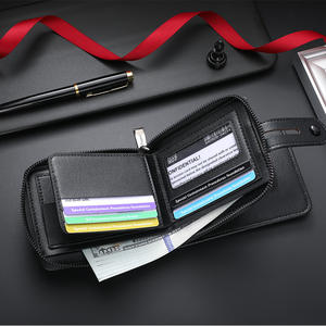 Portefeuille court en cuir PU de qualité supérieure pour homme, avec plusieurs emplacements pour cartes, grande capacité, blocage RFID, poche à monnaie zippée, pliage en deux, broderie vintage - Product Image 4