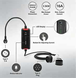 Nouveau chargeur EV portable 7kW 32A avec <span class=keywords><strong>connecteur</strong></span> Type 2, protection IP65, câble de 5 m, courant réglable pour voitures électriques - Product Image 5