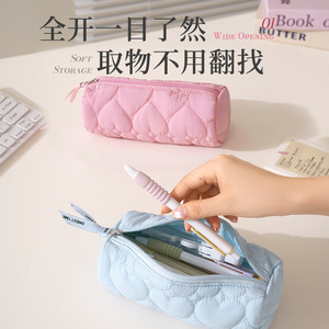 Quilted Pencil Case Large Capacity Nylon Zipper School Office Stationery Organizer Pink Portable Student Bag - Product Image 4