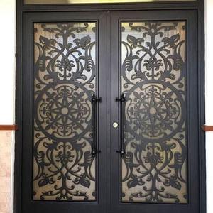 ประตูเหล็กประตูโบสถ์ดีไซน์แบบเม็กซิกันประตูกระจกอลูมิเนียมสีดำกลางแจ้งและในร่มประตูเหล็กฝรั่งเศสสำหรับบ้าน - Product Image 6
