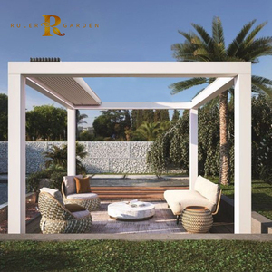 Pergola rétractable en aluminium imperméable avec toit à lames coulissantes et système de drainage intégré pour les espaces extérieurs par tous les temps - Product Image 1