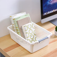Panier de rangement en plastique blanc creux avec poignée PP Tools Organizer, pour stylos, livres, bureau, maison, conteneur de rangement empilable, bacs et boîtes