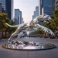 Sculpture de tigre et de léopard en acier inoxydable sur mesure, grande taille, pour l'aménagement paysager extérieur, ornements abstraits d'animaux en acier inoxydable