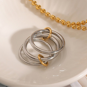 Stainless Steel <b>Stacked</b> <b>Rings</b> Geometric Design Unisex Fashion Jewelry Gift Occasion - Product Image 3